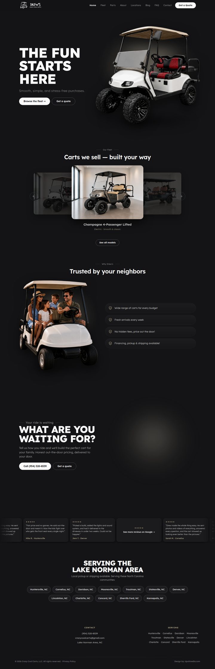 Full-page view of the Crazy Cool Carts website