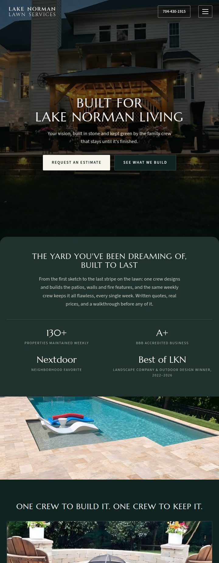 Full-page view of the Lake Norman Lawn Services website